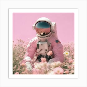 Pink & Floral Astronaut 2 Art Print