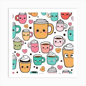 Kawaii Coffee Pattern Art Print