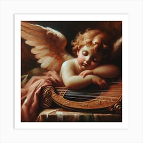 Angel With Harp Art Print