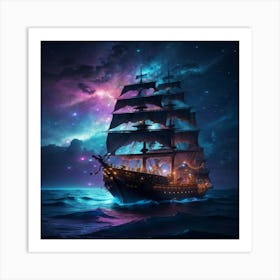 Ship In The Night Sky Art Print