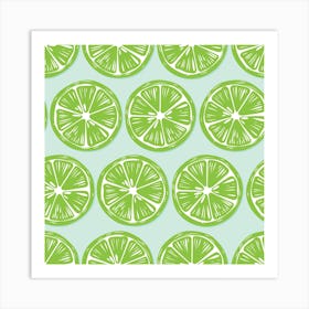 Lime Slices Pattern On Pastel Blue Square Art Print