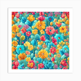 Colorful Flowers Seamless Pattern Art Print