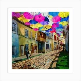 Umbrellas In The Street Art Print