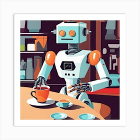 Robot At Coffee Shop Art Print