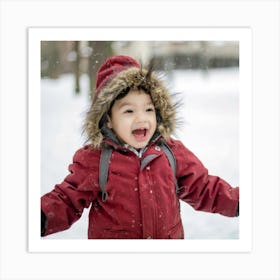 Child Playing In The Snow Art Print