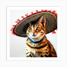 Bengal Cat In Mexican Hat Art Print