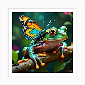 Frog With Butterfly Art Print
