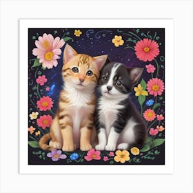 Kittens In Flowers 1 Art Print