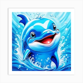 Smile of Blue Dolphin In The Water Art Print