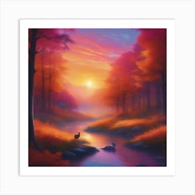 Sunset In The Forest Art Print