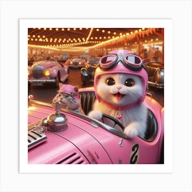 Cat In A Pink Car 1 Art Print