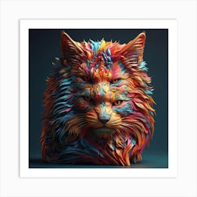 3d Rendering Of A Colorful Cat Art Print