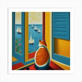 Cat Looking Out The Window 10 Art Print