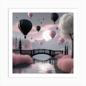 Pink Balloons In The Sky Landscape Art Print