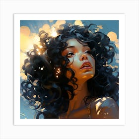 Woman With Curly Hair Art Print