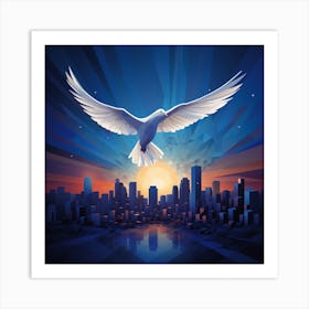 Dove Flying Over City Art Print