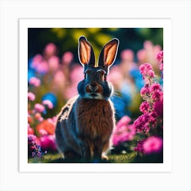 Rabbit amongst the Garden flowers Art Print