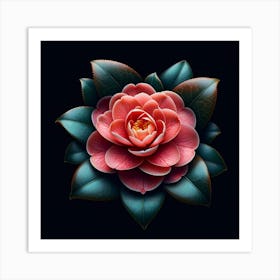 Pink Flower On Black Background Art Print