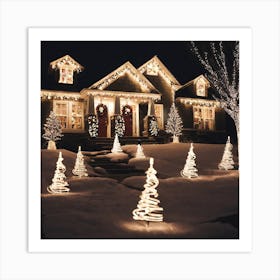 Christmas Lights In Front Of A House Art Print