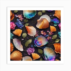 Seashells And Flowers Art Print