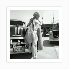 Marilyn Monroe Poses For A Portrait Next To A 1950 Pontiac Chieftain Art Print