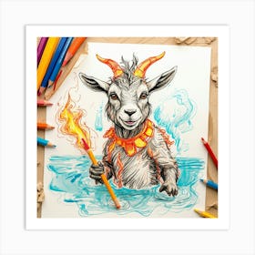 Goat In The Water Art Print