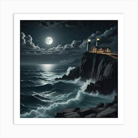 Lake Environment Landscape With Moon Art Print (5) Art Print