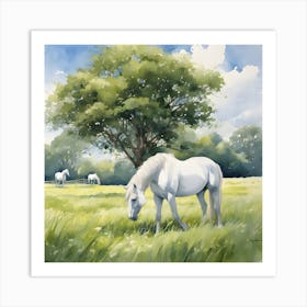 White Horses In The Meadow Art Print