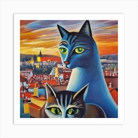 Cat Lovers On Roof Art Print