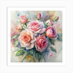 Watercolor Roses 4 Art Print