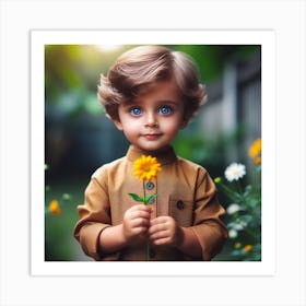 Little Boy Holding A Flower Art Print