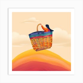 Illustration Of A Woman Carrying A Basket 1 Art Print