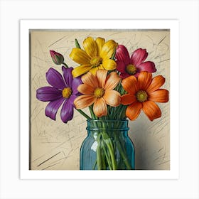 Colorful Flowers In A Vase 2 Art Print