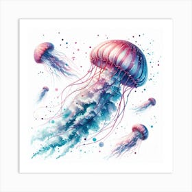 Sea Jellyfish In Motion, Sea Jellyfish Watercolour Art Print 1 Art Print