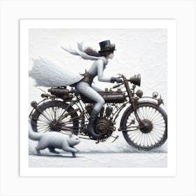 Steampunk Woman On A Motorcycle Art Print