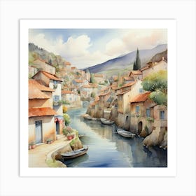 Village On The River Art Print