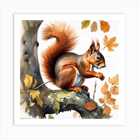 Squirrel In Autumn 12 Art Print