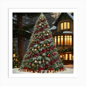 Christmas Tree In Front Of House Art Print