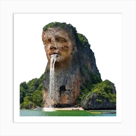   A  rock  looks like a real human with waterfalls Art Print