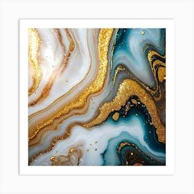 Abstract Gold And Blue Marble Art Print