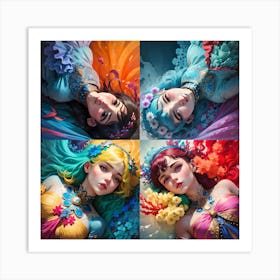 Four Girls With Colorful Hair 1 Art Print