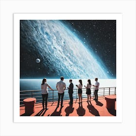 Group Of People Standing On A Deck Art Print