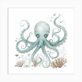 Storybook Style Octopus With Ocean Plants 7 Art Print