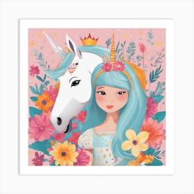 Unicorn And Princess Art Print