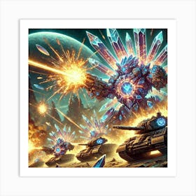 Crystal Wyrms Attacking Martian Vehicles Art Print