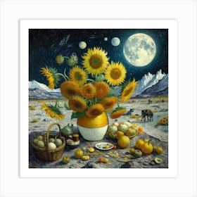 Van Gogh Painted A Sunflower Still Life On The Surface Of The Moon 2 Art Print