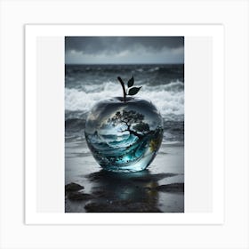 Apple Tree lovely double exposure image by blending together a stormy sea and a glass apple. Art Print