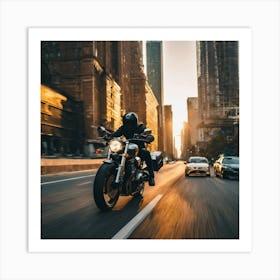 Motorcycle Rider In The City Art Print