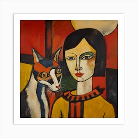 Cat And Woman Art Print