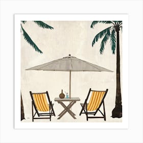 Beach Chairs And Umbrella 8 Art Print